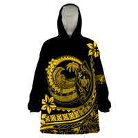 Polynesian Plumeria Wearable Blanket Hoodie Ride The Waves - Yellow - Wonder Print Shop