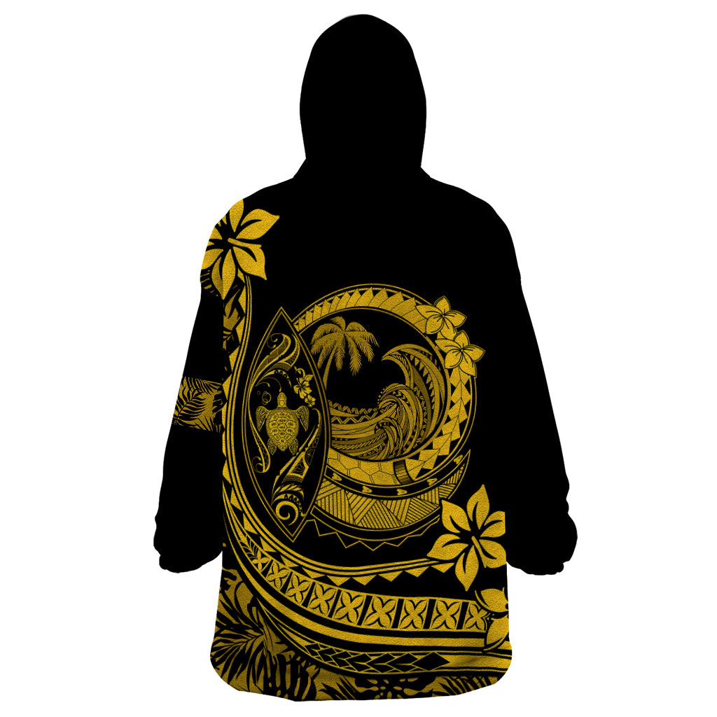 Polynesian Plumeria Wearable Blanket Hoodie Ride The Waves - Yellow - Wonder Print Shop