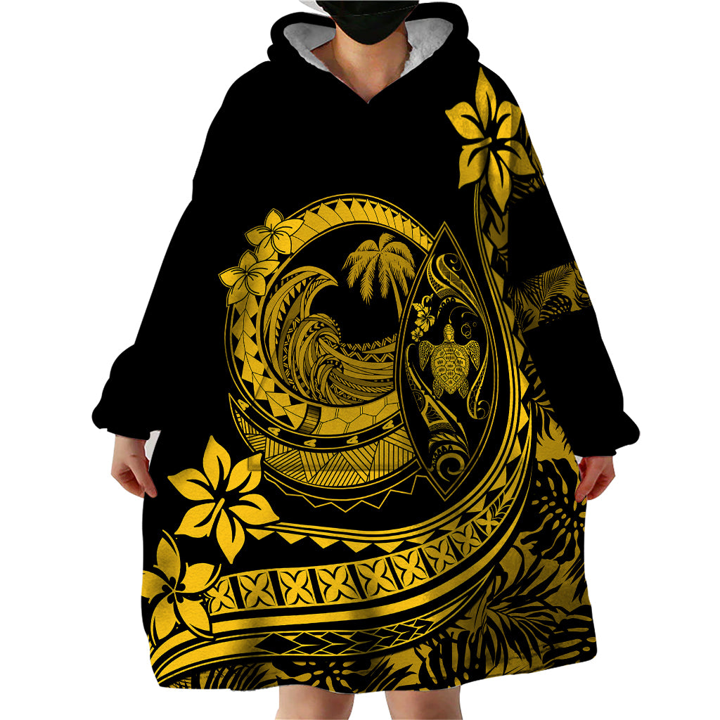 Polynesian Plumeria Wearable Blanket Hoodie Ride The Waves - Yellow - Wonder Print Shop