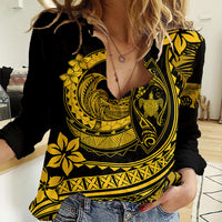 Polynesian Plumeria Women Casual Shirt Ride The Waves - Yellow - Wonder Print Shop