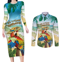 Aloha Hawaii It's 5 o'clock Somewhere Couples Matching Long Sleeve Bodycon Dress and Long Sleeve Button Shirt - Wonder Print Shop