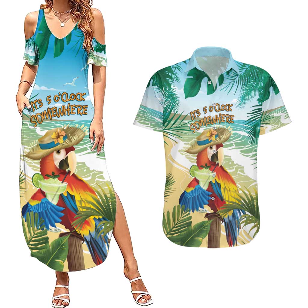 Aloha Hawaii It's 5 o'clock Somewhere Couples Matching Summer Maxi Dress and Hawaiian Shirt - Wonder Print Shop