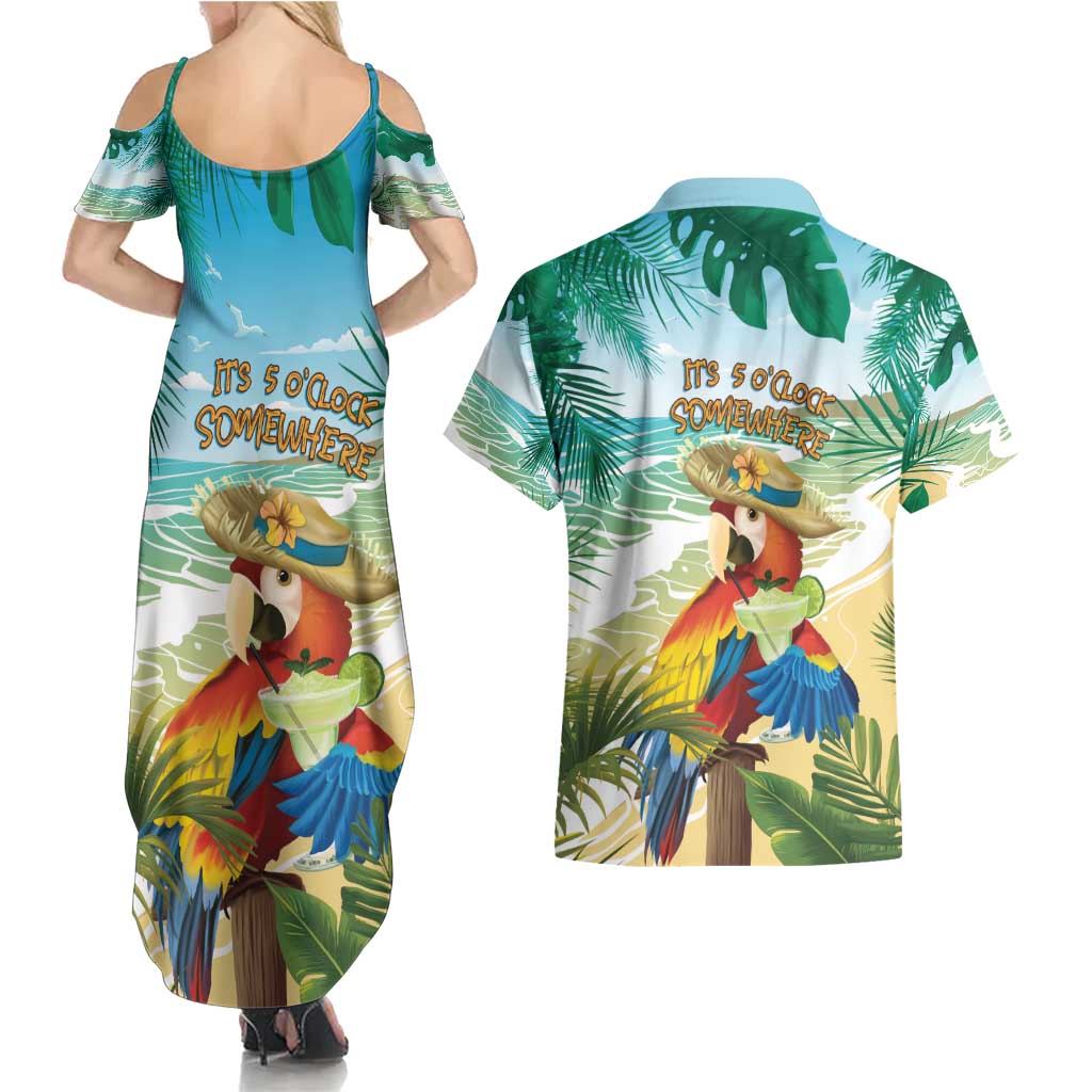 Aloha Hawaii It's 5 o'clock Somewhere Couples Matching Summer Maxi Dress and Hawaiian Shirt - Wonder Print Shop