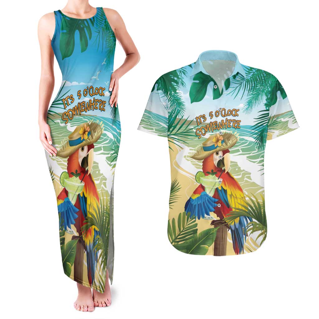 Aloha Hawaii It's 5 o'clock Somewhere Couples Matching Tank Maxi Dress and Hawaiian Shirt - Wonder Print Shop