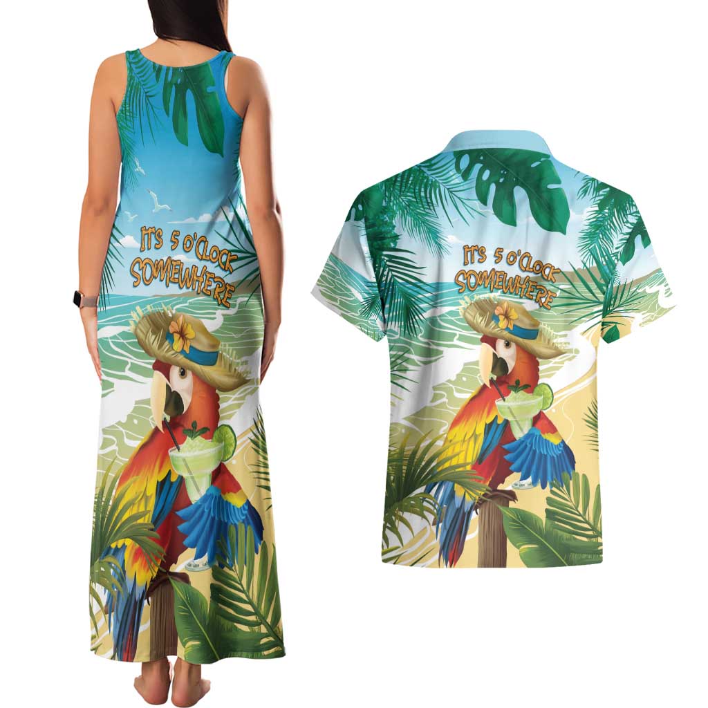 Aloha Hawaii It's 5 o'clock Somewhere Couples Matching Tank Maxi Dress and Hawaiian Shirt - Wonder Print Shop