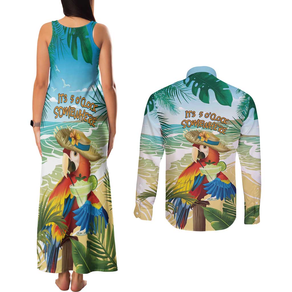Aloha Hawaii It's 5 o'clock Somewhere Couples Matching Tank Maxi Dress and Long Sleeve Button Shirt - Wonder Print Shop