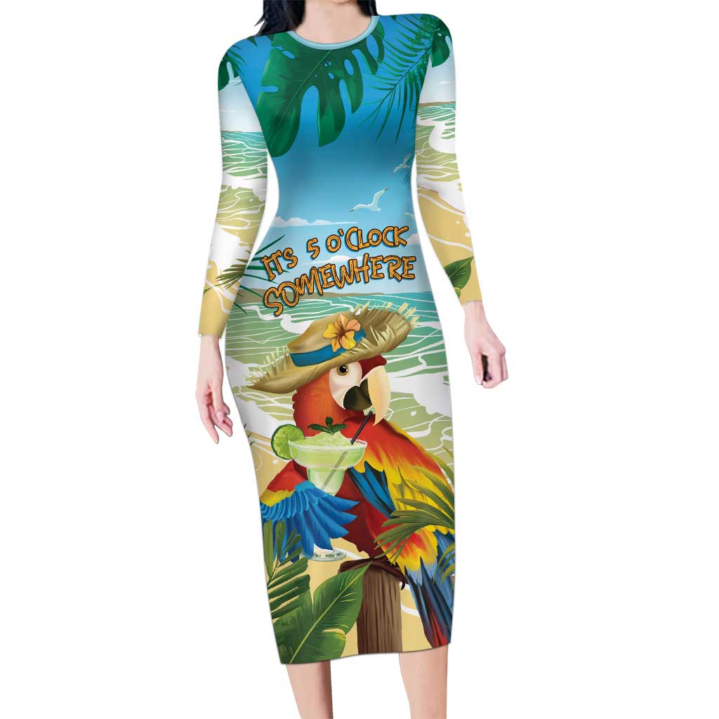 Aloha Hawaii It's 5 o'clock Somewhere Family Matching Long Sleeve Bodycon Dress and Hawaiian Shirt - Wonder Print Shop