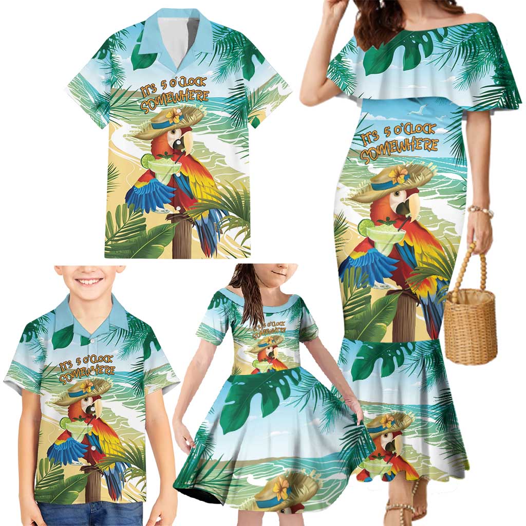 Aloha Hawaii It's 5 o'clock Somewhere Family Matching Mermaid Dress and Hawaiian Shirt - Wonder Print Shop
