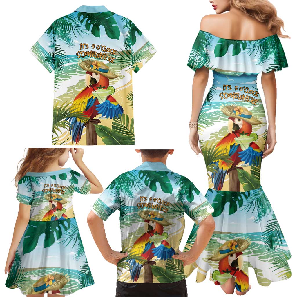 Aloha Hawaii It's 5 o'clock Somewhere Family Matching Mermaid Dress and Hawaiian Shirt - Wonder Print Shop