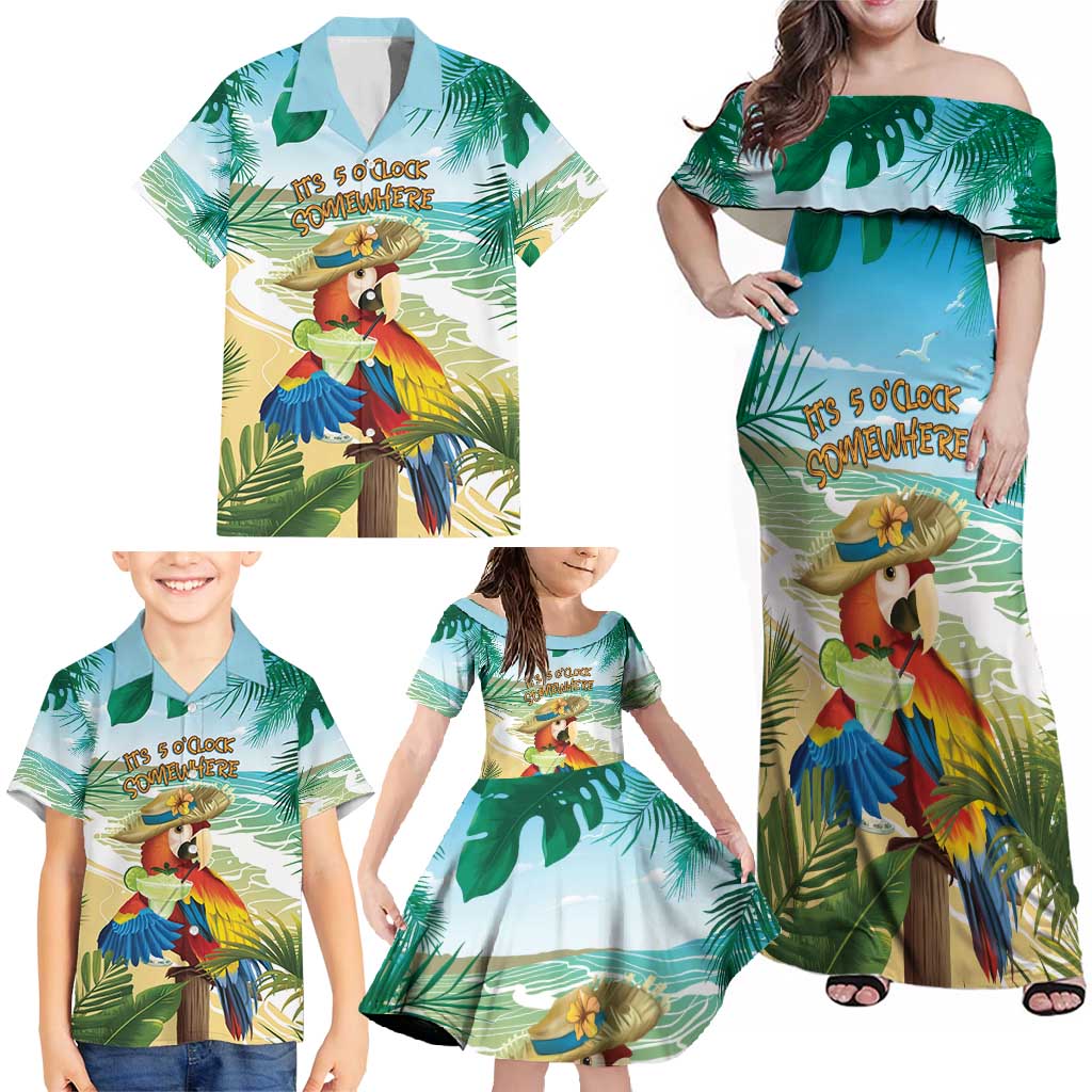 Aloha Hawaii It's 5 o'clock Somewhere Family Matching Off Shoulder Maxi Dress and Hawaiian Shirt - Wonder Print Shop
