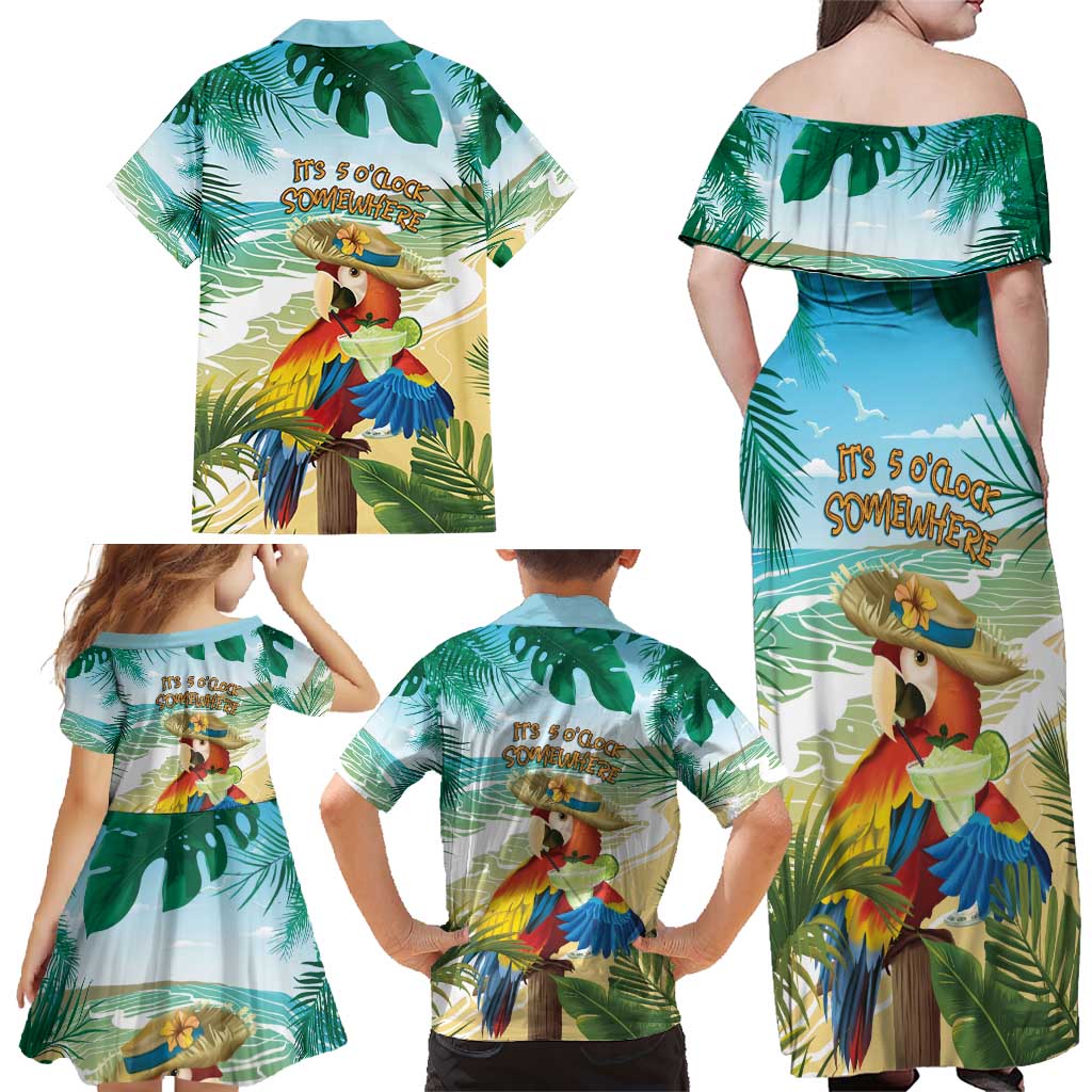 Aloha Hawaii It's 5 o'clock Somewhere Family Matching Off Shoulder Maxi Dress and Hawaiian Shirt - Wonder Print Shop