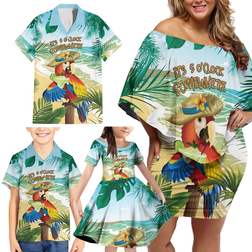 Aloha Hawaii It's 5 o'clock Somewhere Family Matching Off Shoulder Short Dress and Hawaiian Shirt - Wonder Print Shop