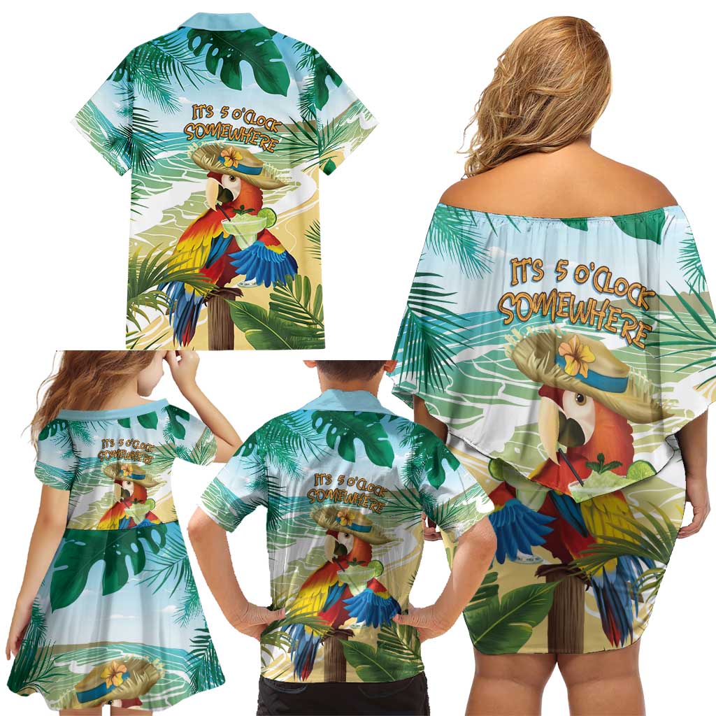 Aloha Hawaii It's 5 o'clock Somewhere Family Matching Off Shoulder Short Dress and Hawaiian Shirt - Wonder Print Shop