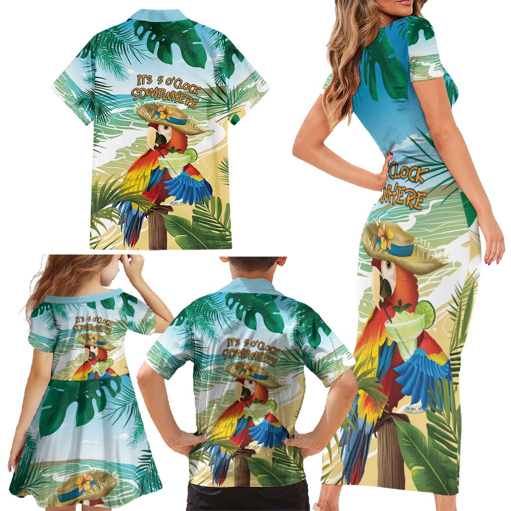 Aloha Hawaii It's 5 o'clock Somewhere Family Matching Short Sleeve Bodycon Dress and Hawaiian Shirt - Wonder Print Shop