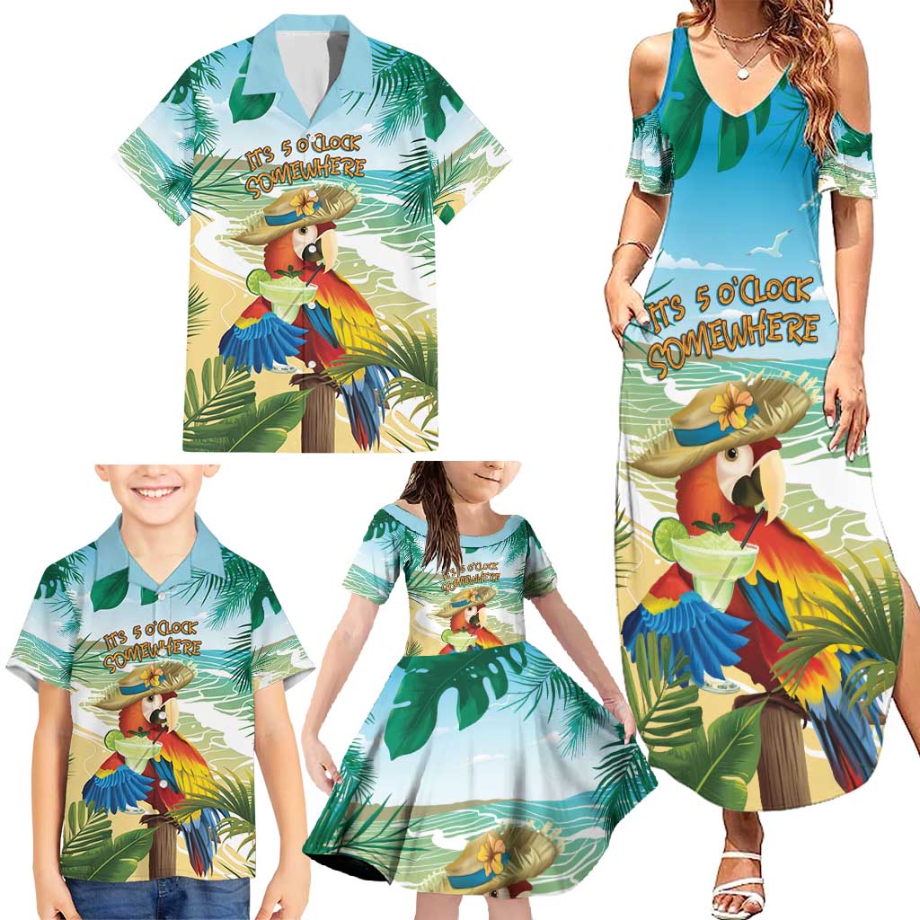 Aloha Hawaii It's 5 o'clock Somewhere Family Matching Summer Maxi Dress and Hawaiian Shirt - Wonder Print Shop