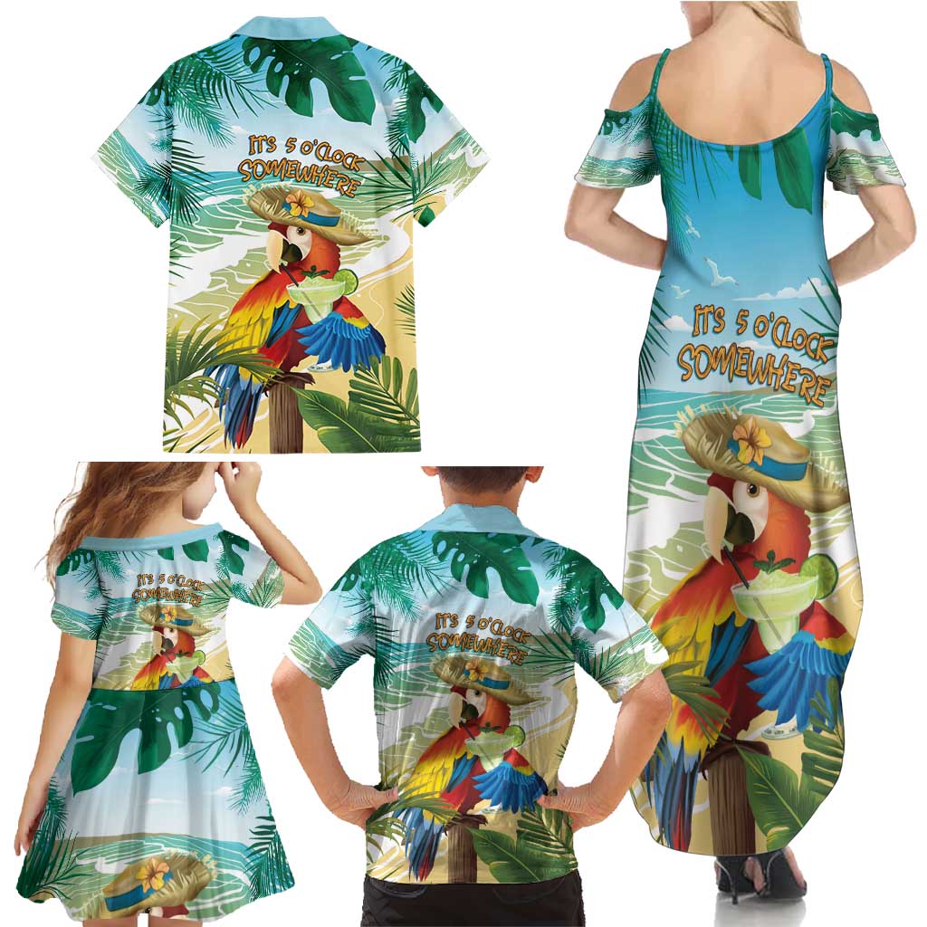 Aloha Hawaii It's 5 o'clock Somewhere Family Matching Summer Maxi Dress and Hawaiian Shirt - Wonder Print Shop