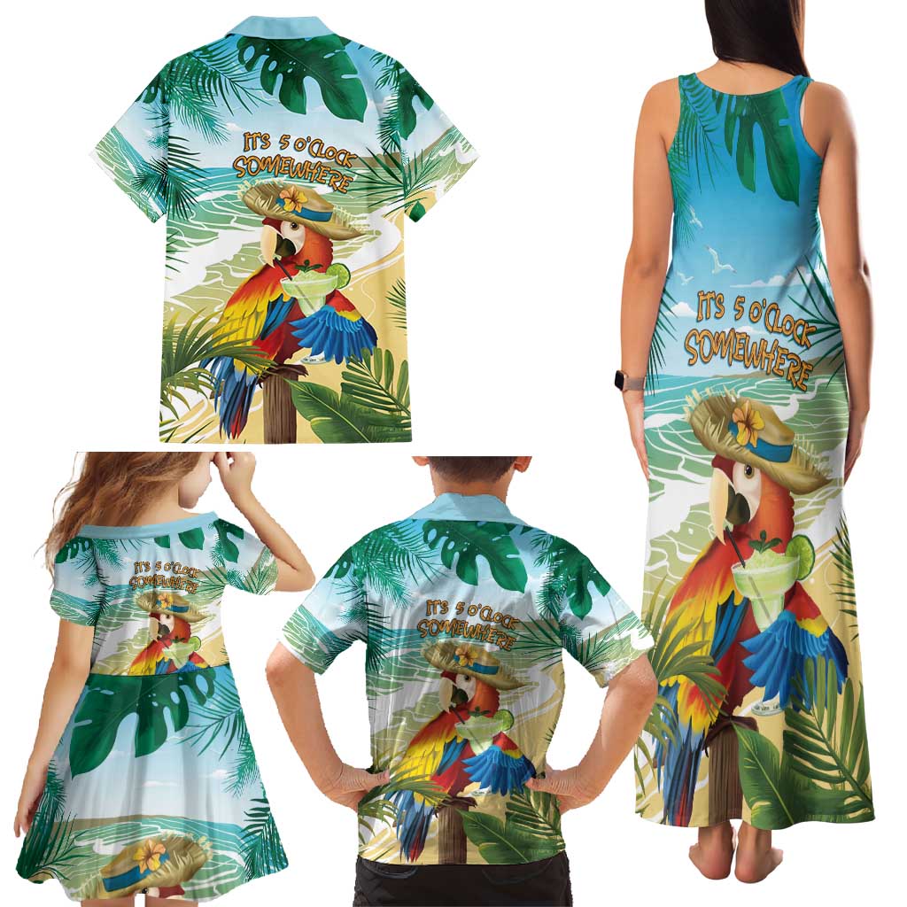 Aloha Hawaii It's 5 o'clock Somewhere Family Matching Tank Maxi Dress and Hawaiian Shirt - Wonder Print Shop