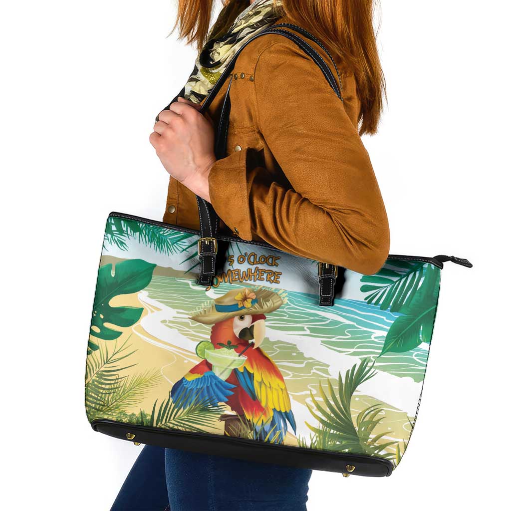 Aloha Hawaii It's 5 o'clock Somewhere Leather Tote Bag - Wonder Print Shop