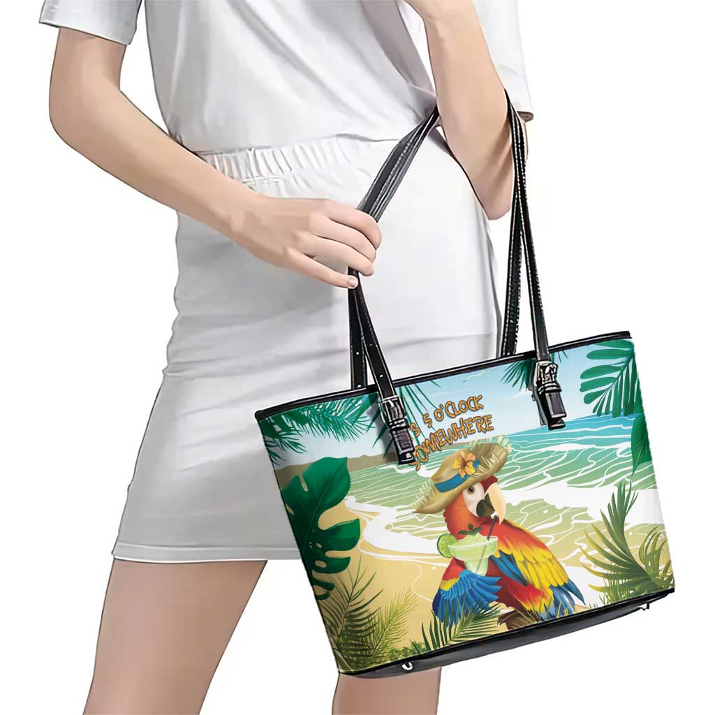 Aloha Hawaii It's 5 o'clock Somewhere Leather Tote Bag - Wonder Print Shop