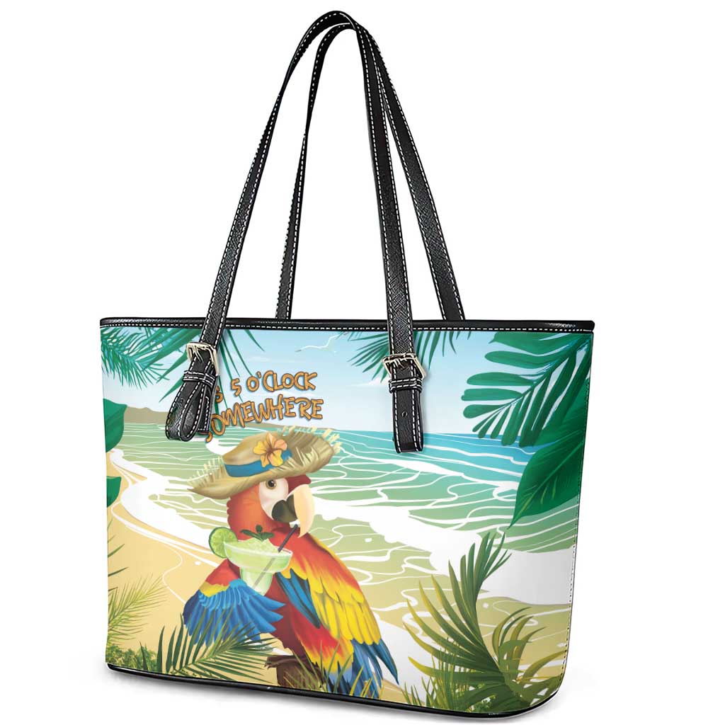 Aloha Hawaii It's 5 o'clock Somewhere Leather Tote Bag - Wonder Print Shop