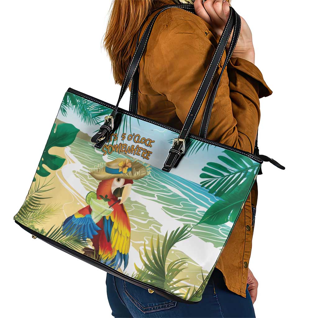 Aloha Hawaii It's 5 o'clock Somewhere Leather Tote Bag - Wonder Print Shop