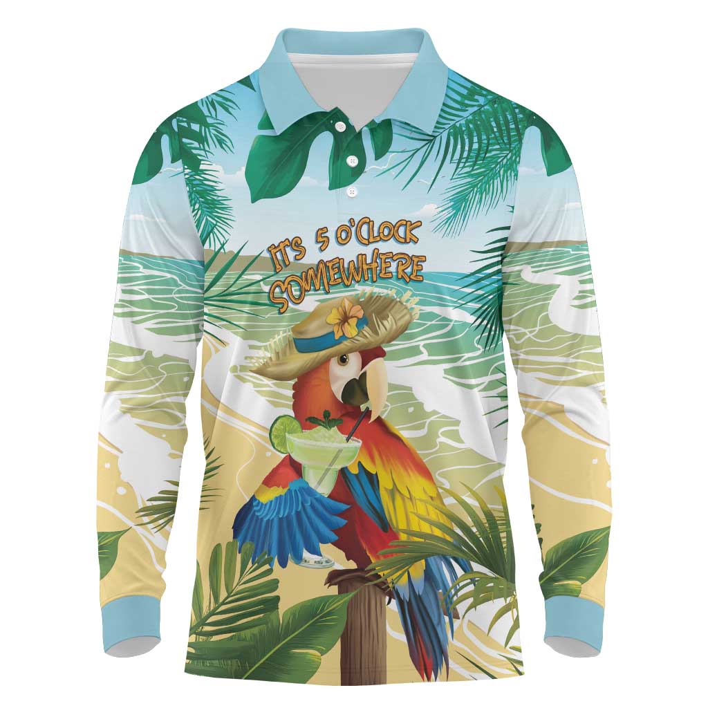 Aloha Hawaii It's 5 o'clock Somewhere Long Sleeve Polo Shirt - Wonder Print Shop