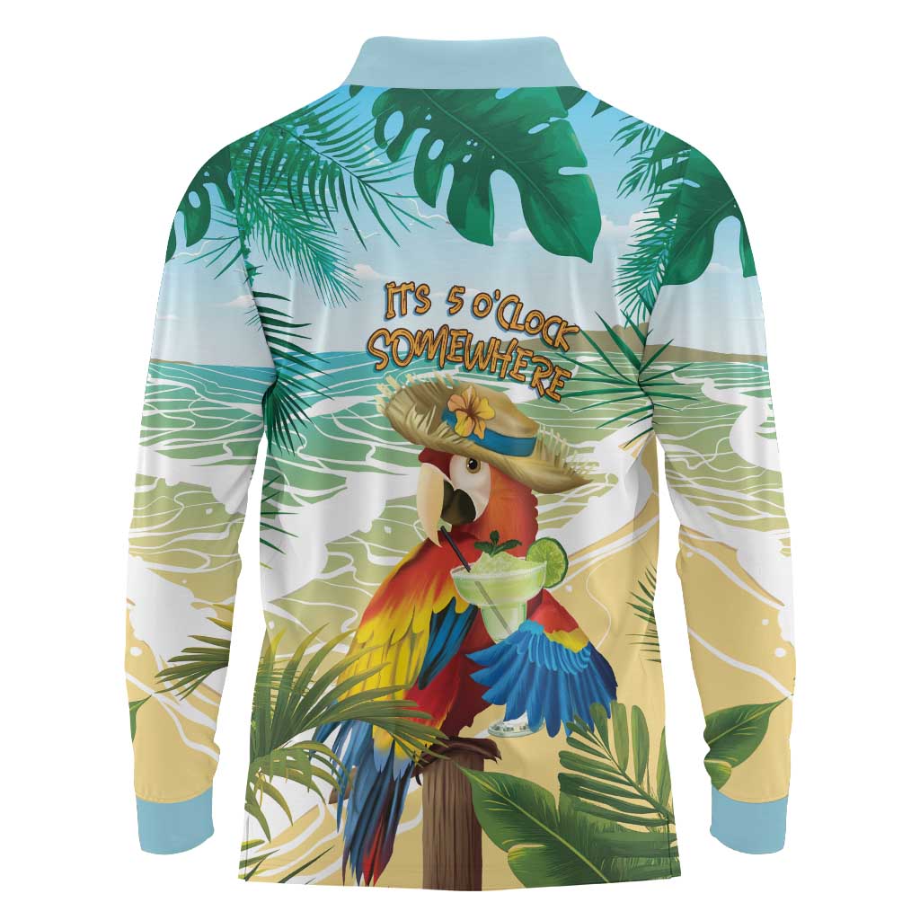 Aloha Hawaii It's 5 o'clock Somewhere Long Sleeve Polo Shirt - Wonder Print Shop