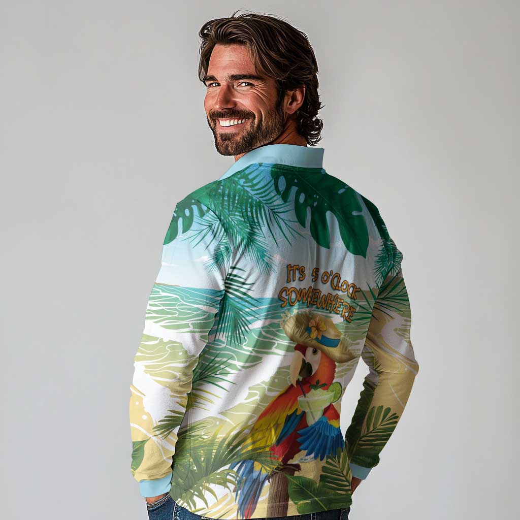 Aloha Hawaii It's 5 o'clock Somewhere Long Sleeve Polo Shirt - Wonder Print Shop