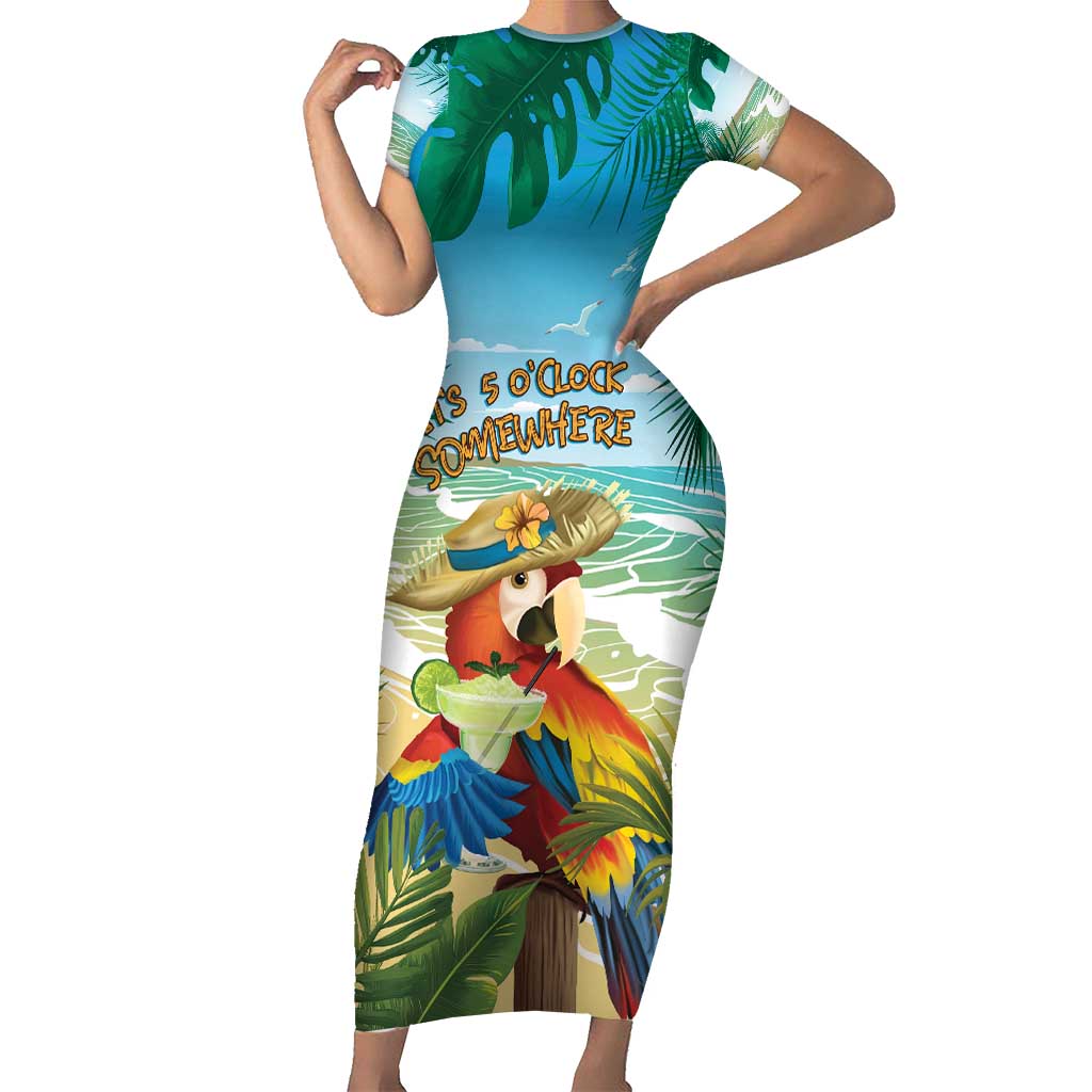 Aloha Hawaii It's 5 o'clock Somewhere Short Sleeve Bodycon Dress - Wonder Print Shop