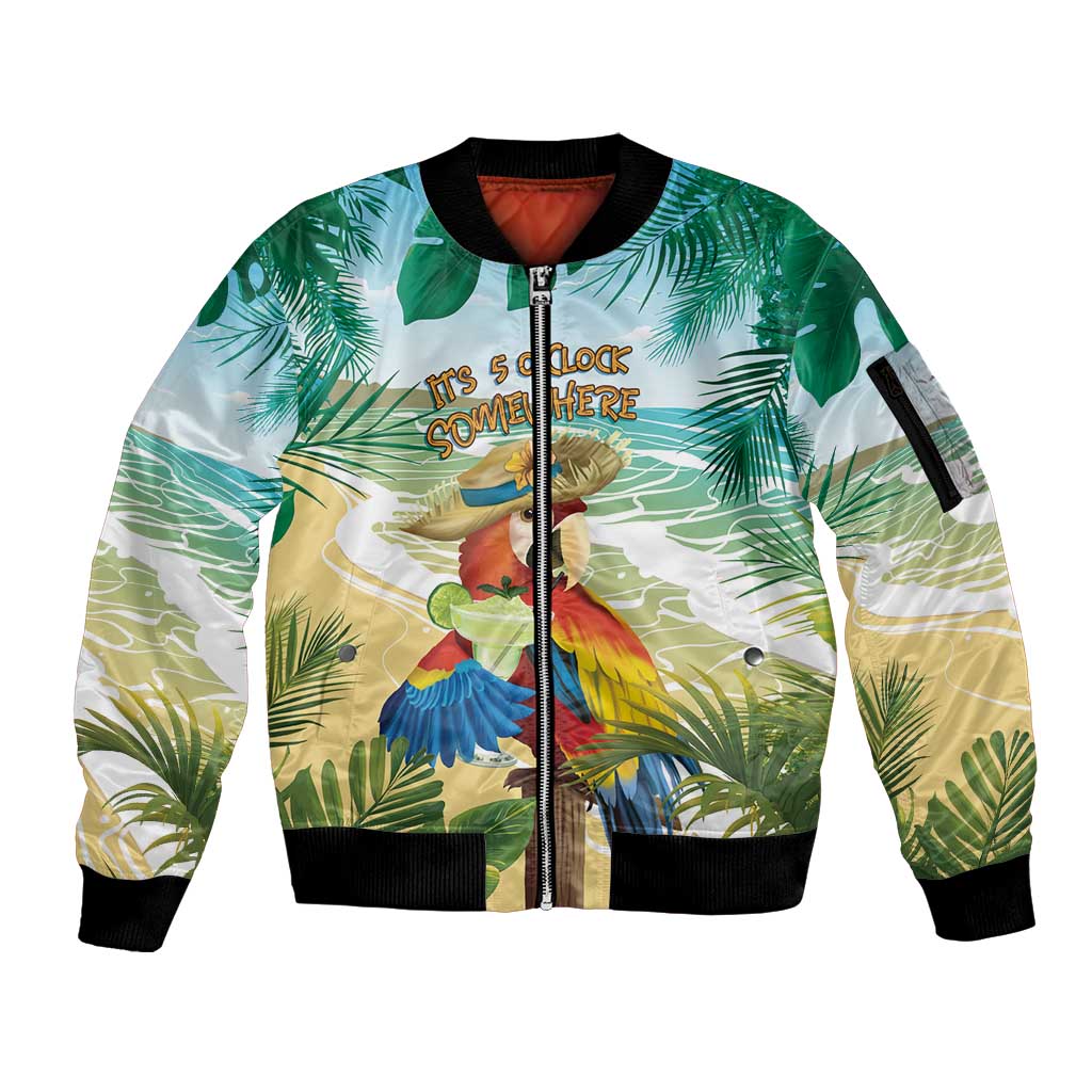 Aloha Hawaii It's 5 o'clock Somewhere Sleeve Zip Bomber Jacket - Wonder Print Shop