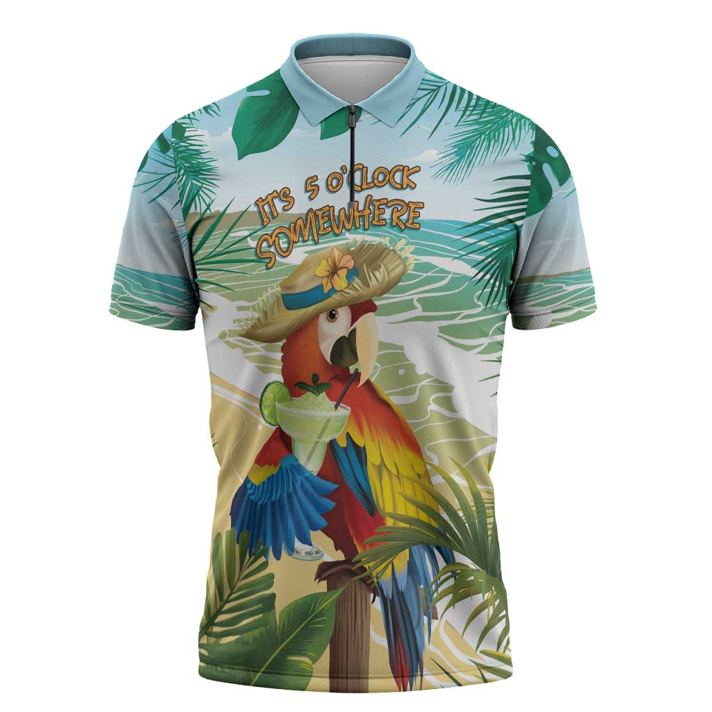 Aloha Hawaii It's 5 o'clock Somewhere Zipper Polo Shirt - Wonder Print Shop