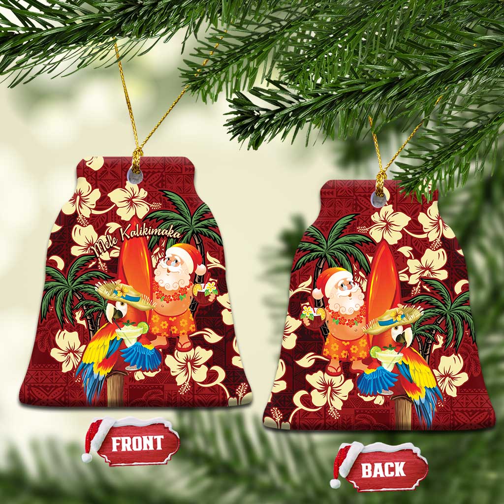 Crimson Red Tropical Christmas Hawaii Tapa Ceramic Ornament Aloha Santa Drink Party - Wonder Print Shop