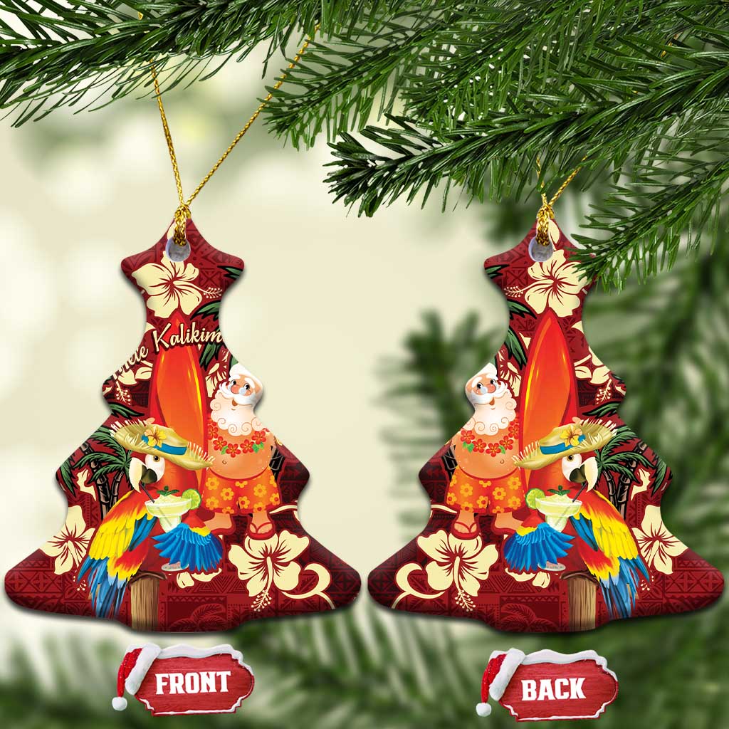 Crimson Red Tropical Christmas Hawaii Tapa Ceramic Ornament Aloha Santa Drink Party - Wonder Print Shop