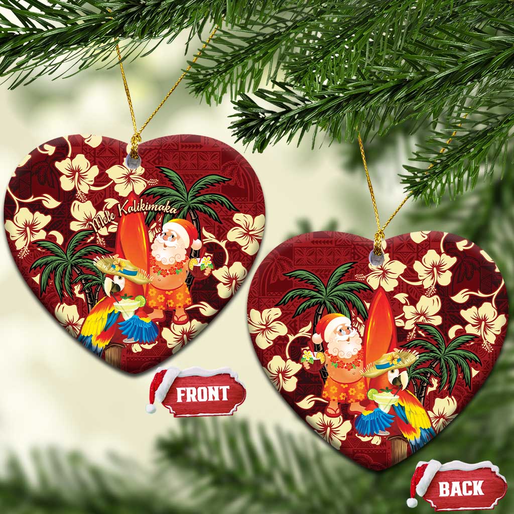 Crimson Red Tropical Christmas Hawaii Tapa Ceramic Ornament Aloha Santa Drink Party - Wonder Print Shop