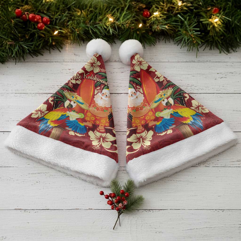 Crimson Red Tropical Christmas Hawaii Tapa Christmas Santa Hat Aloha Santa Drink Party - Wonder Print Shop