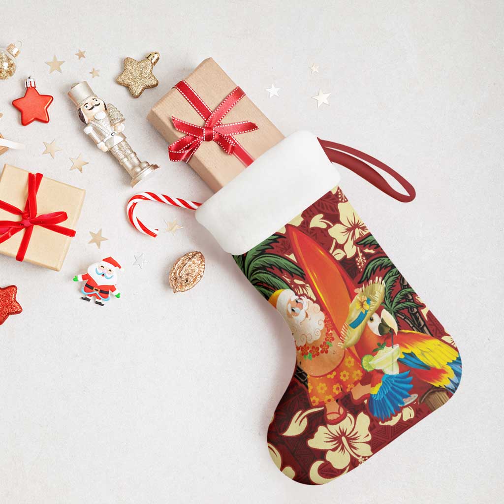 Crimson Red Tropical Christmas Hawaii Tapa Christmas Stocking Aloha Santa Drink Party - Wonder Print Shop