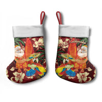 Crimson Red Tropical Christmas Hawaii Tapa Christmas Stocking Aloha Santa Drink Party - Wonder Print Shop