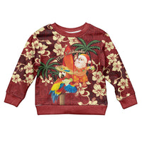 Crimson Red Tropical Christmas Hawaii Tapa Kid Ugly Christmas Sweater Aloha Santa Drink Party - Wonder Print Shop