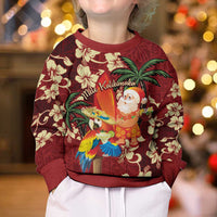 Crimson Red Tropical Christmas Hawaii Tapa Kid Ugly Christmas Sweater Aloha Santa Drink Party - Wonder Print Shop