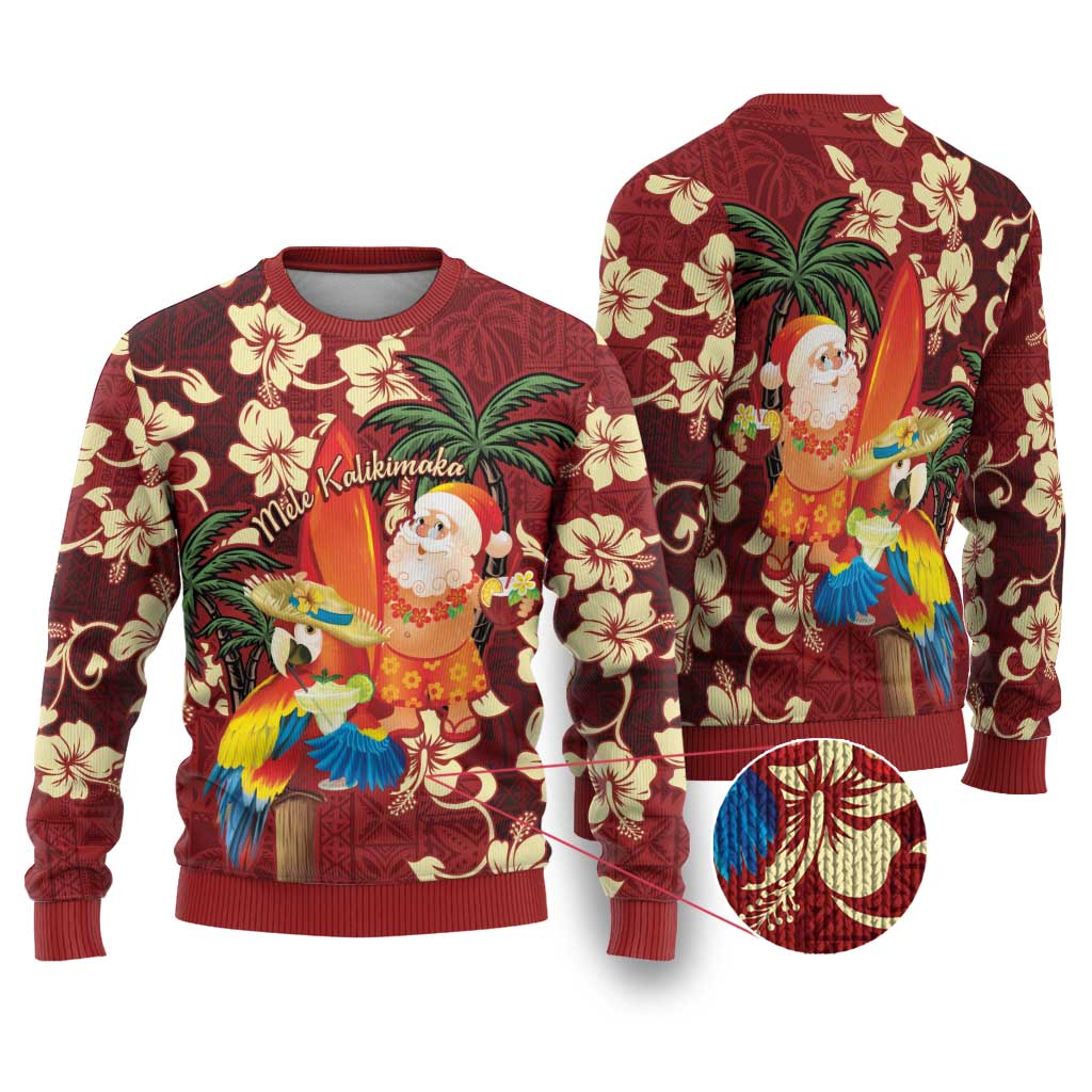 Crimson Red Tropical Christmas Hawaii Tapa Ugly Christmas Sweater Aloha Santa Drink Party - Wonder Print Shop