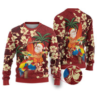 Crimson Red Tropical Christmas Hawaii Tapa Ugly Christmas Sweater Aloha Santa Drink Party - Wonder Print Shop