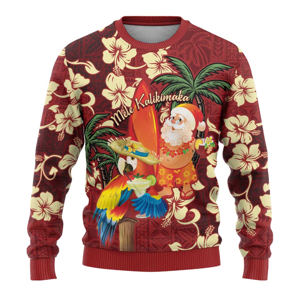 Crimson Red Tropical Christmas Hawaii Tapa Ugly Christmas Sweater Aloha Santa Drink Party - Wonder Print Shop