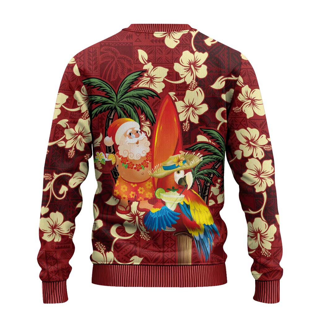 Crimson Red Tropical Christmas Hawaii Tapa Ugly Christmas Sweater Aloha Santa Drink Party - Wonder Print Shop