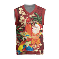 Crimson Red Tropical Christmas Hawaii Tapa Christmas Knitted V-Neck Vest Aloha Santa Drink Party - Wonder Print Shop