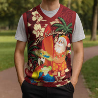 Crimson Red Tropical Christmas Hawaii Tapa Christmas Knitted V-Neck Vest Aloha Santa Drink Party - Wonder Print Shop