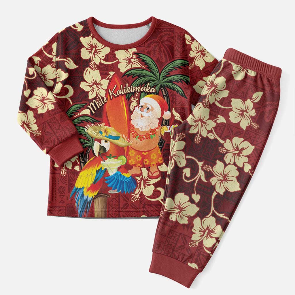 Crimson Red Tropical Christmas Hawaii Tapa Christmas Pajama Set Aloha Santa Drink Party - Wonder Print Shop