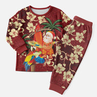 Crimson Red Tropical Christmas Hawaii Tapa Christmas Pajama Set Aloha Santa Drink Party - Wonder Print Shop