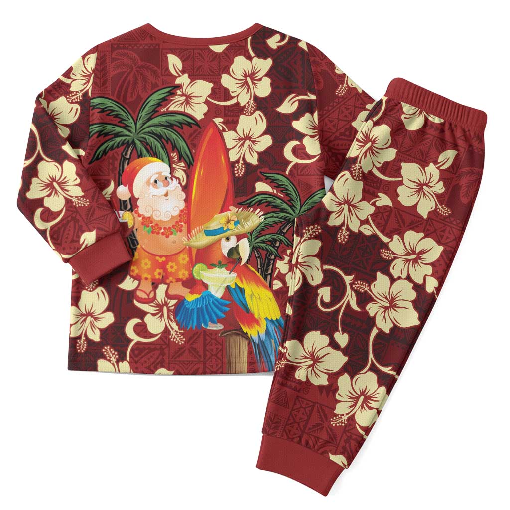 Crimson Red Tropical Christmas Hawaii Tapa Christmas Pajama Set Aloha Santa Drink Party - Wonder Print Shop