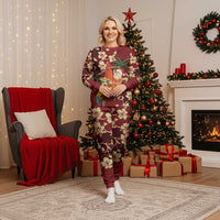 Crimson Red Tropical Christmas Hawaii Tapa Christmas Pajama Set Aloha Santa Drink Party - Wonder Print Shop