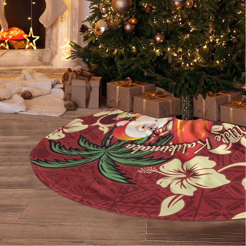 Crimson Red Tropical Christmas Hawaii Tapa Tree Skirt Aloha Santa Drink Party - Wonder Print Shop
